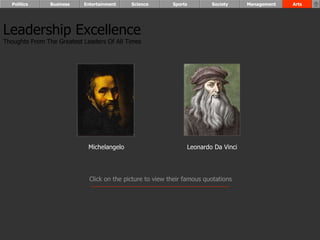 Leadership Excellence Thoughts From The Greatest Leaders Of All Times  Leonardo Da Vinci Michelangelo Politics Business Entertainment Science Sports Society Management Arts Click on the picture to view their famous quotations 