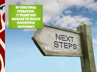 In this final
iteration,
11 teams Did
manage to reach
successful
outcomes
 