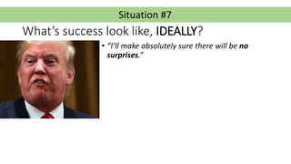 Situation #7
What’s success look like, IDEALLY?
• “I’ll make absolutely sure there will be no
surprises.”
 