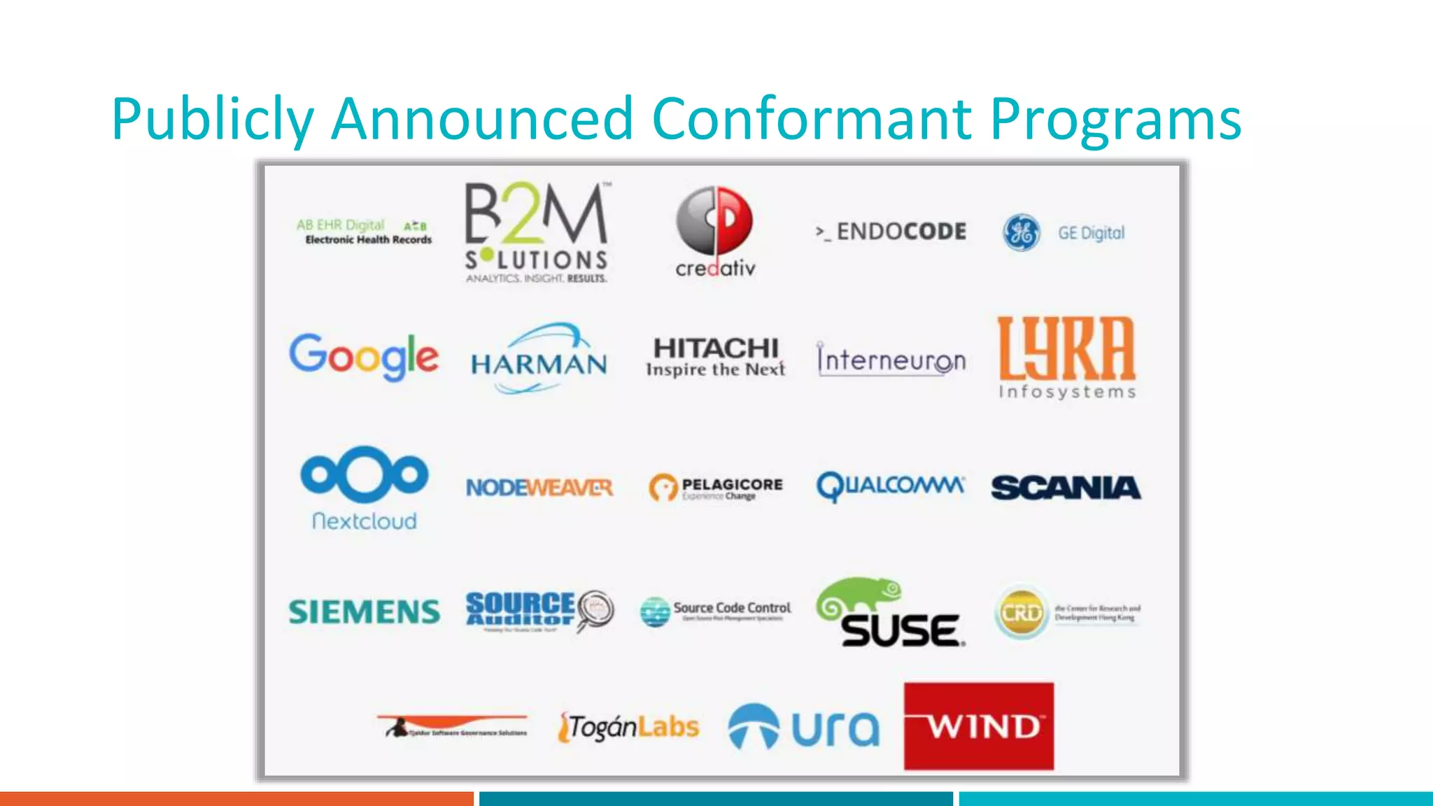 12
Publicly Announced Conformant Programs
 