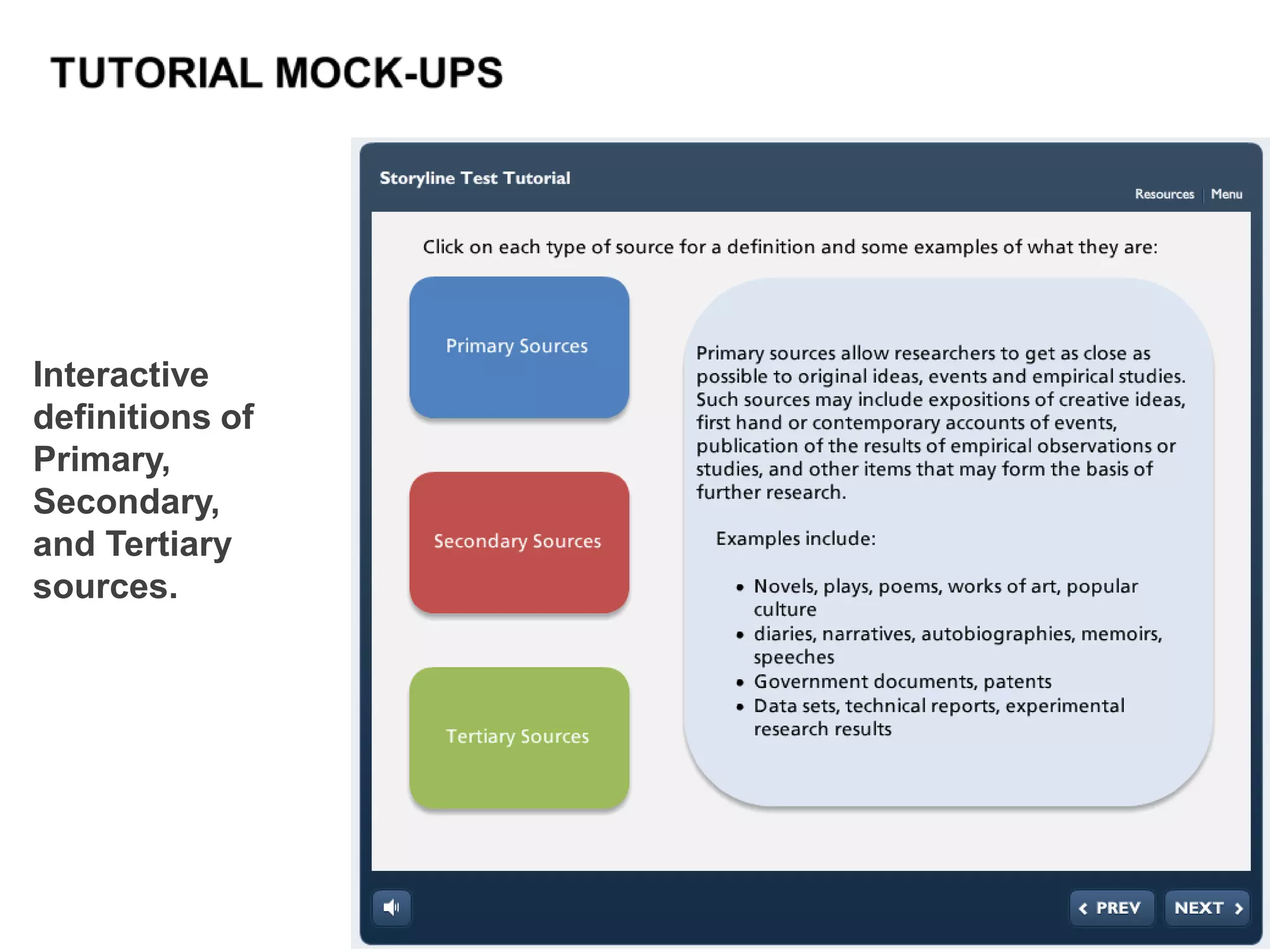 Interactive
definitions of
Primary,
Secondary,
and Tertiary
sources.
 