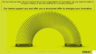 2020 Copyright GREAT - www.great.engineering 3
Do you have an idea, Do you want to focus your organization on innovation, ...
