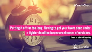 Putting it off for too long. Having to get your taxes done under
a tighter deadline increases chances of mistakes.
Tweet b...