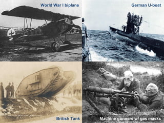 World War I biplane
Machine gunners w/ gas masksBritish Tank
German U-boat
 