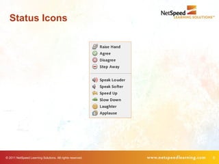 Status Icons




© 2011 NetSpeed Learning Solutions. All rights reserved.   6
 