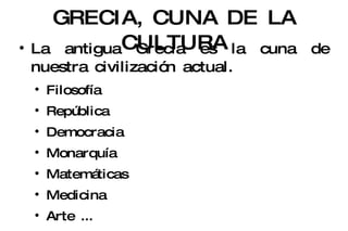 GRECIA, CUNA DE LA CULTURA ,[object Object],[object Object],[object Object],[object Object],[object Object],[object Object],[object Object],[object Object]