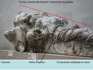 Frontón oriental del Partenón. Nacimiento de Atenea. Volumen Paños mojados Composición adaptada la marco 