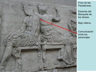 Friso de las Panateneas. Escenas del Banquete de los dioses. Bajo relieve. Comunicación entre los personajes 