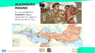 www.profesorfrancisco.es (CC BY-NC-SA 4.0)
ALEJANDRO
MAGNO
El rey macedónico
Alejandro Magno,
conquistó el imperio
persa de Darío III,
6ª etapa:
helenismo
 