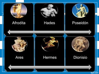 La mitología griega aparece explícitamente en una extensa colección de relatos e implícitamente en artes figurativas, como cerámica pintada y ofrendas votivas. Los mitos griegos intentan explicar los orígenes del mundo y detallan las vidas y aventuras de una amplia variedad de dioses, héroes y otras criaturas mitológicas.DIOSES GRIEGOS