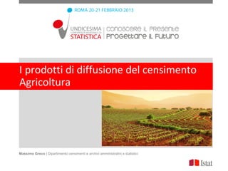 I prodotti di diffusione del censimento
Agricoltura




Massimo Greco | Dipartimento censimenti e archivi amministrativi e statistici
 