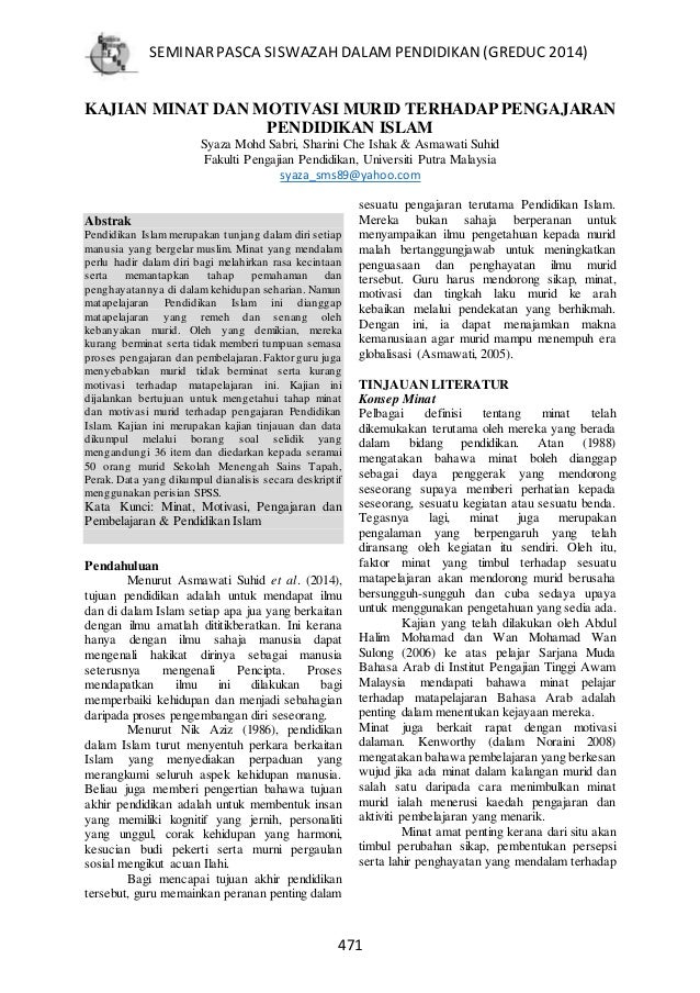 Minat Motivasi Murid Terhadap Pengajaran Pendidikan Islam