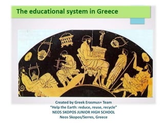 Created by Greek Erasmus+ Team
“Help the Earth: reduce, reuse, recycle”
NEOS SKOPOS JUNIOR HIGH SCHOOL
Neos Skopos/Serres, Greece
 