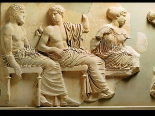 Section of the Parthenon frieze coming from the east part of the building.
The relief representation depicts the gods Poseidon, Apollo, Artemis,
Aphrodite, and Eros
 