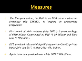 Exposure to GreeceDirect exposure of U.S. banks to the Greek government is relatively small.  Direct U.S. exposure to Greece more generally includes the Greek government and the Greek private sector. The BIS defines “other potential exposures” as derivative contracts, guarantees, and credit commitments. 