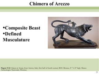 Figure 9-12   Chimera of Arezzo , from Arezzo, Italy, first half of fourth century BCE. Bronze, 2’ 7 1/2” high. Museo Archeologico Nazionale, Florence.  21 Chimera of Arezzo Composite Beast Defined Musculature 