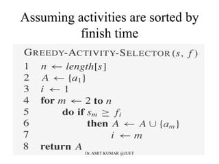 Assuming activities are sorted by
finish time
Dr. AMIT KUMAR @JUET
 