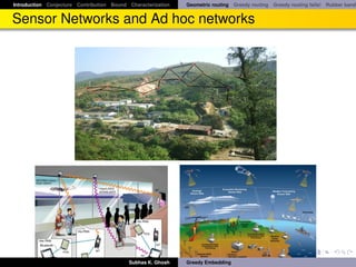 Introduction Conjecture Contribution Bound Characterization   Geometric routing Greedy routing Greedy routing fails! Rubber band


Sensor Networks and Ad hoc networks




                                           Subhas K. Ghosh    Greedy Embedding
 