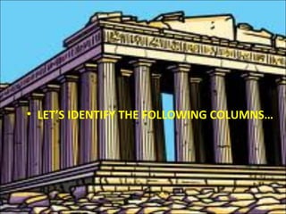 • LET’S IDENTIFY THE FOLLOWING COLUMNS…
 