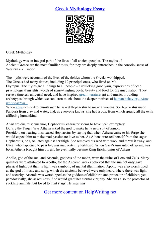 Greek Mythology Essays PDF