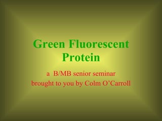 Green Fluorescent Protein a  B/MB senior seminar brought to you by Colm O’Carroll 