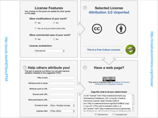 http://creativecommons.org/choose/
http://youtu.be/iHDYenuFFtA
 