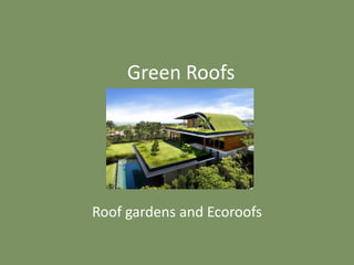 Green Roofs
Roof gardens and Ecoroofs
 