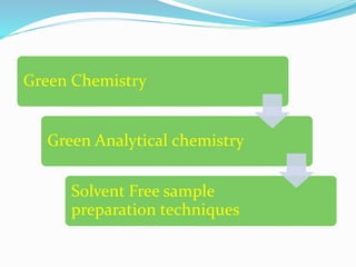 Green Chemistry
Green Analytical chemistry
Solvent Free sample
preparation techniques
 