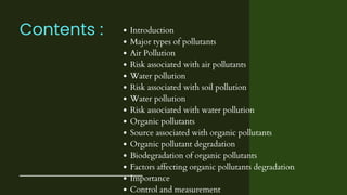 Major pollutants and associated risks, organic pollutant degradation | PDF