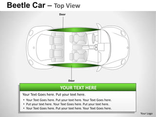 Beetle Car – Top View
                             Door




                                    Door

                              YOUR TEXT HERE
    Your Text Goes here. Put your text here.
    • Your Text Goes here. Put your text here. Your Text Goes here.
    • Put your text here. Your Text Goes here. Put your text here.
    • Your Text Goes here. Put your text here. Your Text Goes here.
                                                                      Your Logo
 