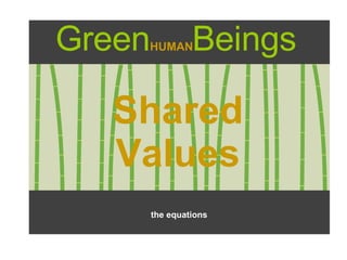 Green HUMAN Beings Shared Values the equations 