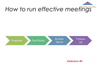 How to run effective meetings

County Executive Office

Addendum #6

 