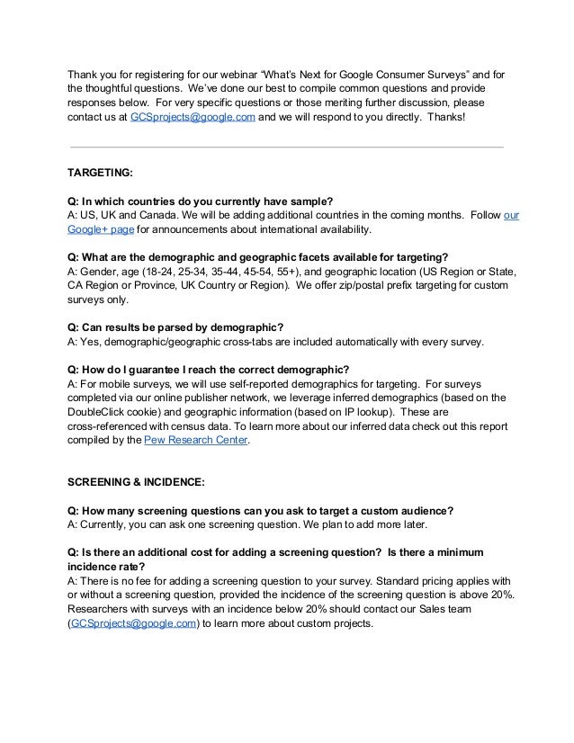 q a google consumer surveys survey demographic questions