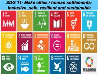 SDG 11- Make cities / human settlements-
inclusive ,safe, resilient and sustainable
 