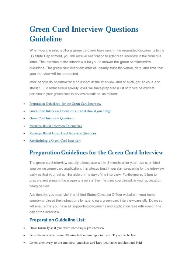 Marriage Based Green Card Interview Questions sharedoc