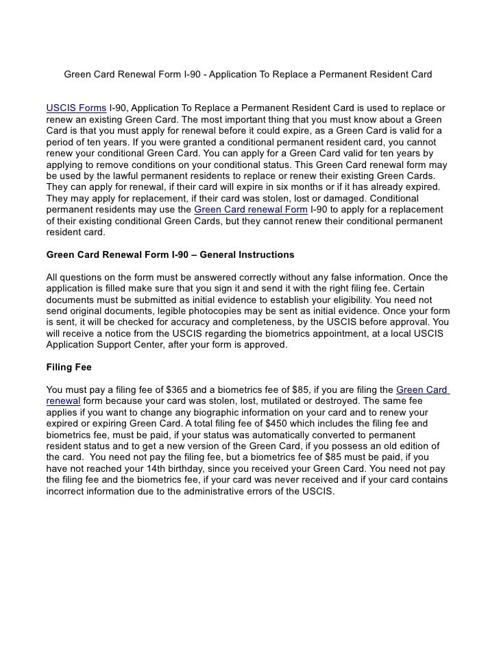 Green card renewal form i 90 application