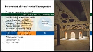 5
Development Alternatives world headquarters
• Preserve, expand, or replace?
• Consultative and collaborative design process
• New building in the same spirit
• Space, form, and material
• Low gray (embodied) energy
• Passive cooling
• Innovative air conditioning
• Research and development
• Illumination and ventilation
• Water conservation
• Economic value
• Social service
 