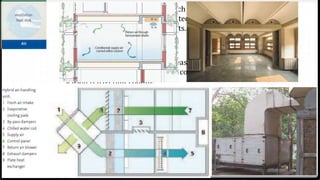 Displacement cooling – in which cool air is introduced at
the floor and return air is collected at the ceiling – reduces
energy consumption on two counts.
Hybrid HVAC - In the hot dry season the system would use
direct and indirect evaporative cooling, and in the humid
season refrigerant cooling.
9
 