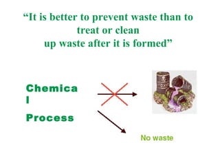 “It is better to prevent waste than to
             treat or clean
     up waste after it is formed”



Chemica
l
Process
 