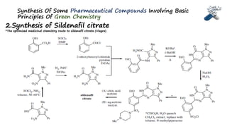 Synthesis Of Some Pharmaceutical Compounds Involving Basic
Principles Of Green Chemistry
2.Synthesis of Sildenafil citrate
*The optimized medicinal chemistry route to sildenafil citrate (Viagra)
 