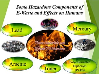 MercuryLead
Arsenic Polychlorinated
Biphenyls
(PCBs)Toner
Some Hazardous Components of
E-Waste and Effects on Humans
 