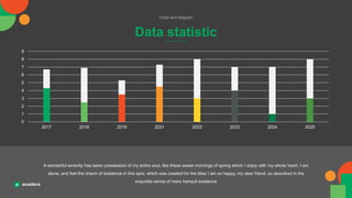 Data statistic
Chart and diagram
0
1
2
3
4
5
6
7
8
9
2017 2018 2019 2021 2022 2023 2024 2025
A wonderful serenity has taken possession of my entire soul, like these sweet mornings of spring which I enjoy with my whole heart. I am
alone, and feel the charm of existence in this spot, which was created for the bliss I am so happy, my dear friend, so absorbed in the
exquisite sense of mere tranquil existence
 