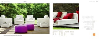 38   Greendesign Collection                                                                            NABUCO                                                                                                                           Greendesign Collection   39




                                                                                                                                                                                                                                                      B
                                                                                                                                                                                                             Módulo básico 62 62x84x78cm. | 360 €
                                                                                                                                                                                                             Módulo básico 82 82x84x78cm. | 385 €     B


                                                                                                                                                                                                                 Módulo corner 84x84x78cm. | 600 €    C


                                                                                                                                                                                                        Brazo izquierdo/derecho 14x84x60cm. | 215 €   A




                                                                                                                                                                                                                    Tumbona 82x200x30cm. | 525 €           T


                                                                                                                                                                                                                Chaise longue 82x160x30cm. | 455 €        CL


                                                                                                                                                                                                                          Mesa 50x50x30cm. | 245 €
                                                                                                                                                                                                                          Mesa 84x84x30cm. | 360 €
                                                                                                                                                                                                                         Mesa 120x80x30cm. | 450 €

                                                                                                                                                                                                                    Butacón 62 90x84x78cm. | 785 €    U



                                                                                                                                                                                                                   Butacón 82 110x84x78cm. | 825 €    U



                                                                                                                                                                                                                           Puff 50x50x27cm. | 155 €   P



                                                                                                                                                                                                                           Puff 84x84x27cm. | 325 €   P



                                                                                                                ALGUNAS IDEAS DE COMPOSICIÓN MODULAR:

                                                                                                                 C   B   B   B   A     A   B   B   C        A   B   B   B   A   A   B       B   B   A

                                                                                                                 B                                 B    A
                                                                                                                                       U
                                                                                                                                                        B
                                                                                                                 B                                 B
                                                                                                                         U                                                              U       U
                                                                                                                 A                                      B
                                                                                                                                       U           B
                                                                                                                                                        A
     Precios de forrado de estructuras con tejido de serie blanco. Cojinería y tapicería no incluida
 