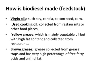 How is biodiesel made (feedstock) ,[object Object],[object Object],[object Object],[object Object]