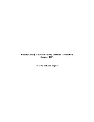 Greene County Historical Society Database Manual