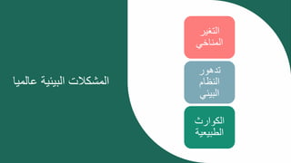 ‫عالمي‬ ‫البيئية‬ ‫المشكالت‬
‫ا‬
‫التغير‬
‫المناخي‬
‫تدهور‬
‫النظام‬
‫البيئي‬
‫الكوارث‬
‫الطبيعية‬
 