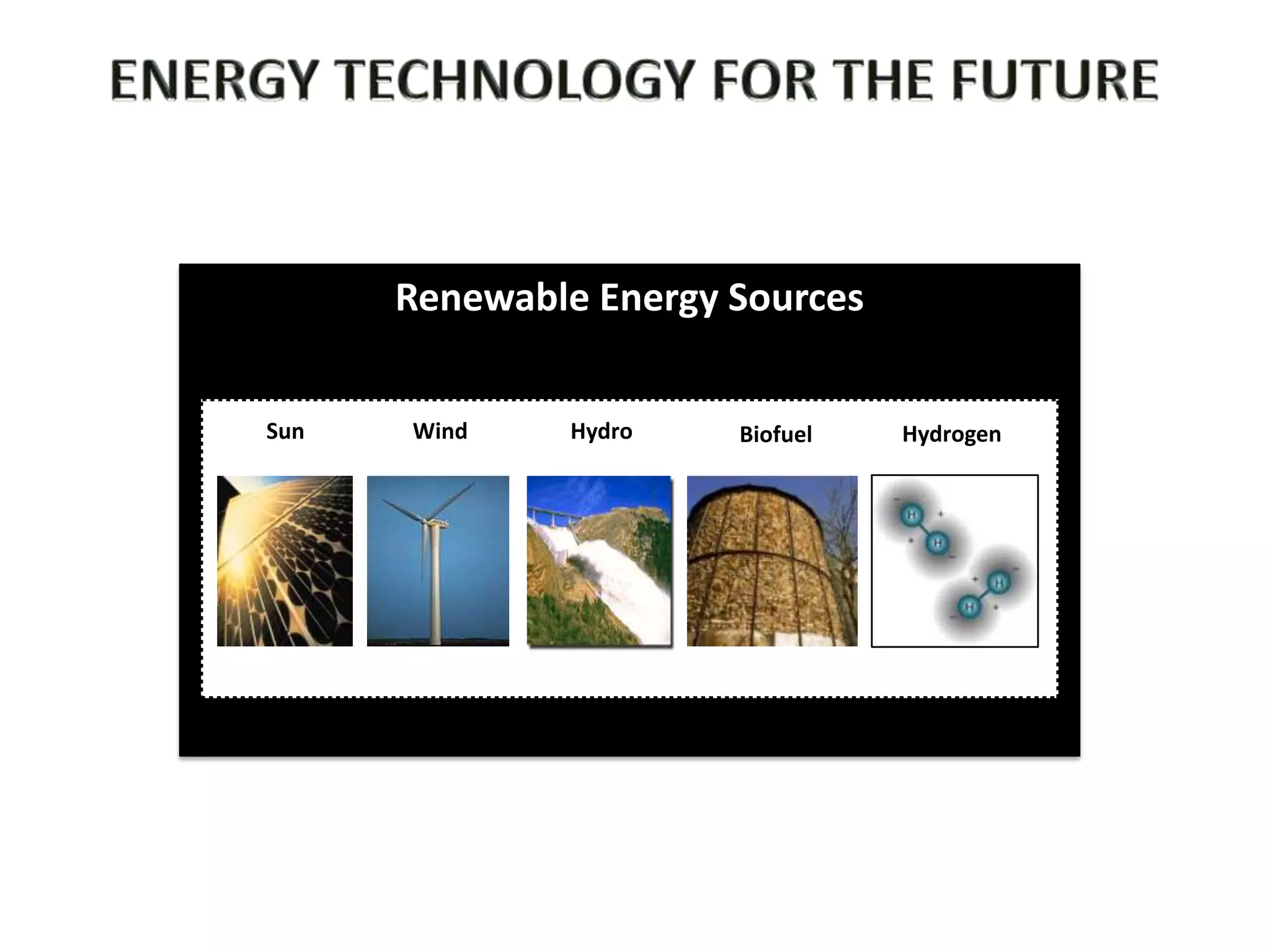 Renewable Energy Sources


Sun   Wind    Hydro    Biofuel   Hydrogen
 