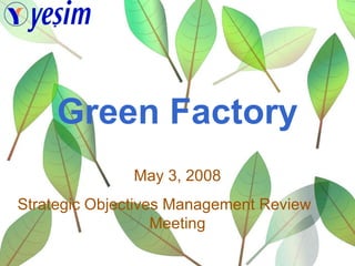 Green Factory May 3, 2008 Strategic Objectives Management Review  Meeting 
