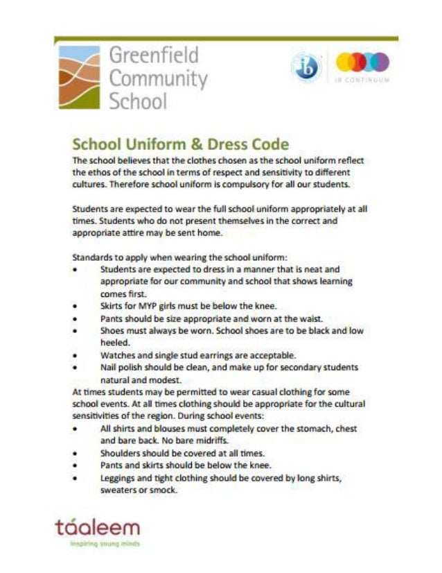Greenfield Community School School Uniform, Dress Code & Other