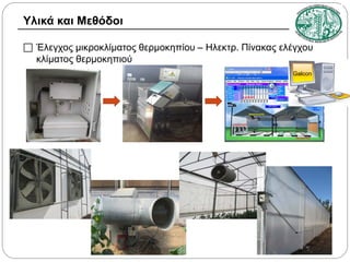 Υλικά και Μεθόδοι
 Έλεγχος μικροκλίματος θερμοκηπίου – Ηλεκτρ. Πίνακας ελέγχου
κλίματος θερμοκηπιού
Galcon

 